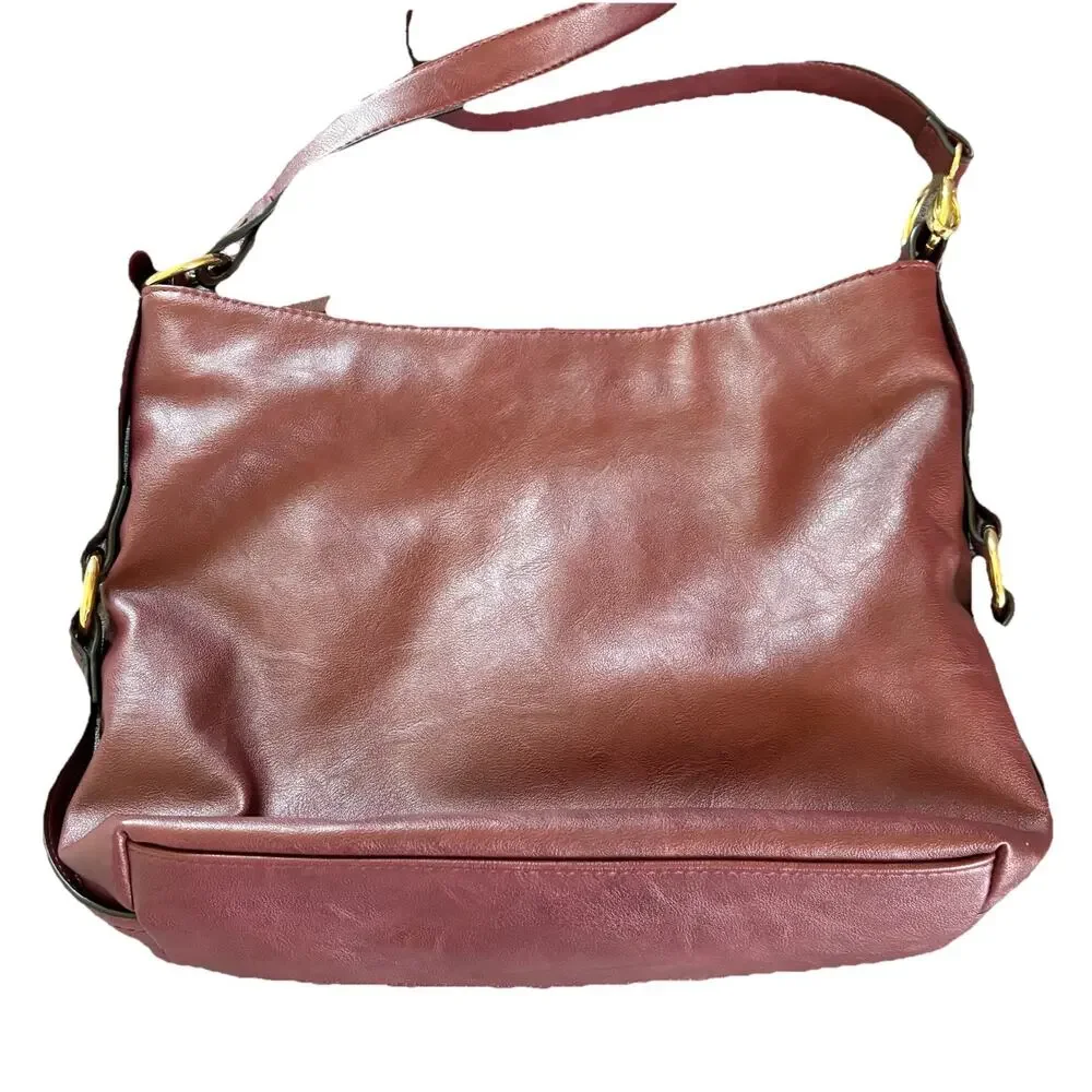 INC International Concepts Burgundy Top Zip Closure Hobo Bag Inside Pockets